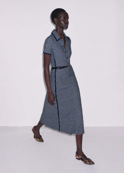 Navy Textured Midi Dress + Belt | ME+EM