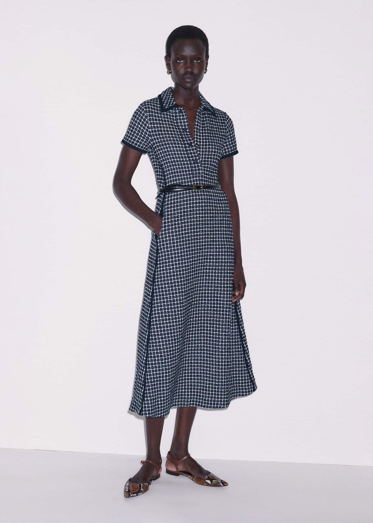 Navy Textured Midi Dress + Belt | ME+EM