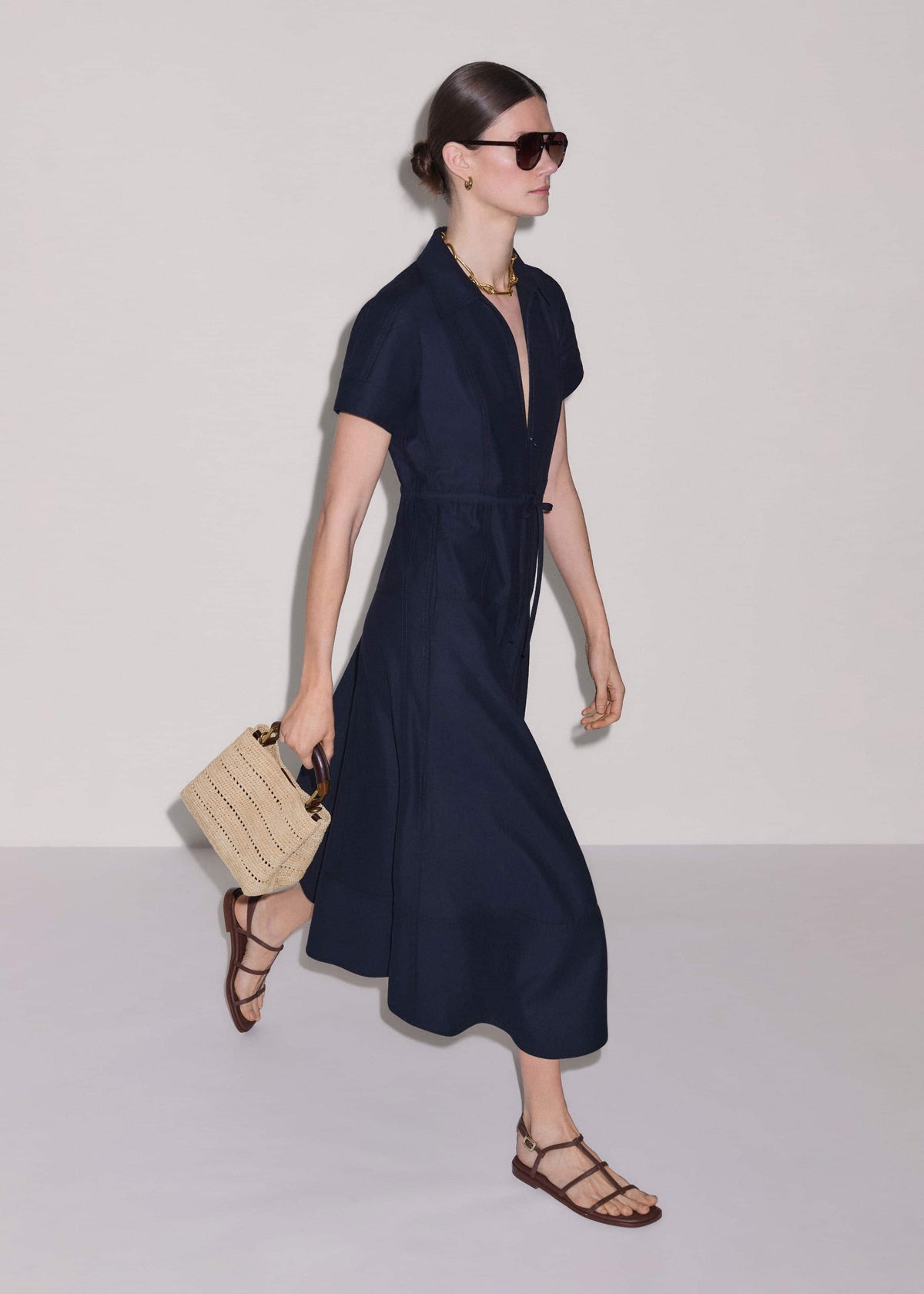 Navy Fit + Flare Shirt Midi Dress | ME+EM