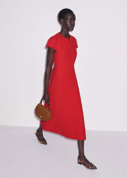 Red Fringe Detail Fit + Flare Midi Dress | ME+EM