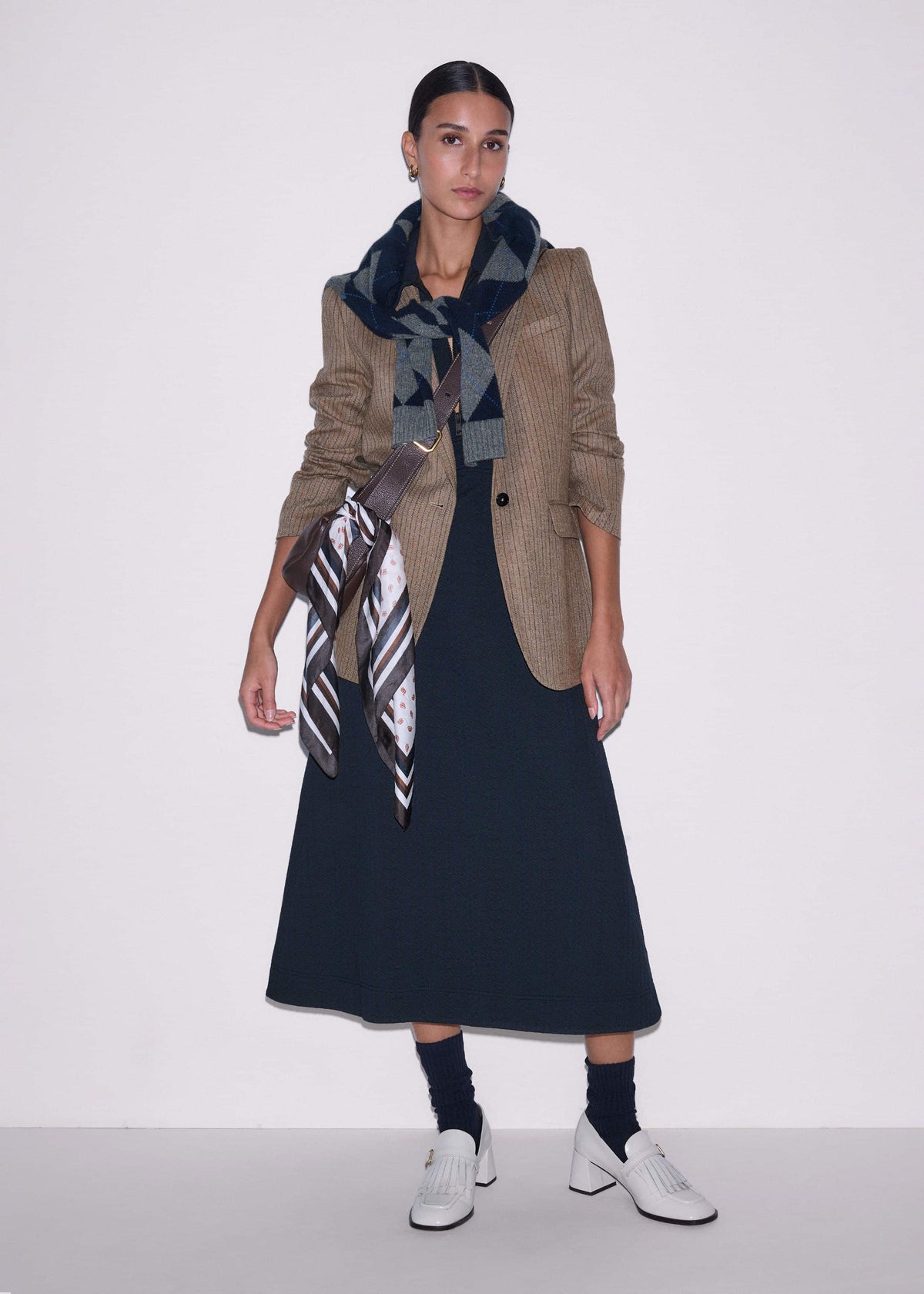 Navy Cable Jacquard Half-Zip Midi Dress | ME+EM