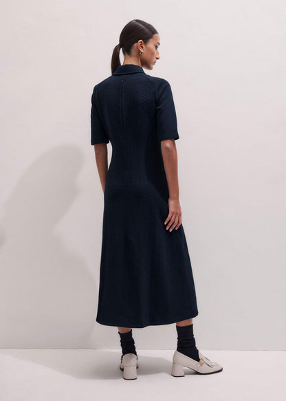 Navy Cable Jacquard Half-Zip Midi Dress | ME+EM
