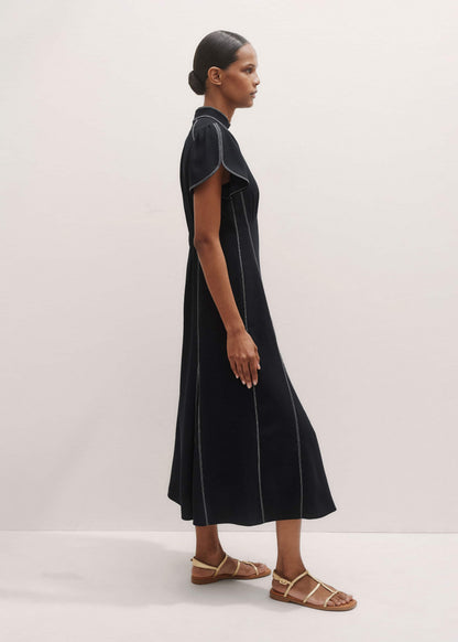 Black Contrast Stitch Midi Dress | ME+EM