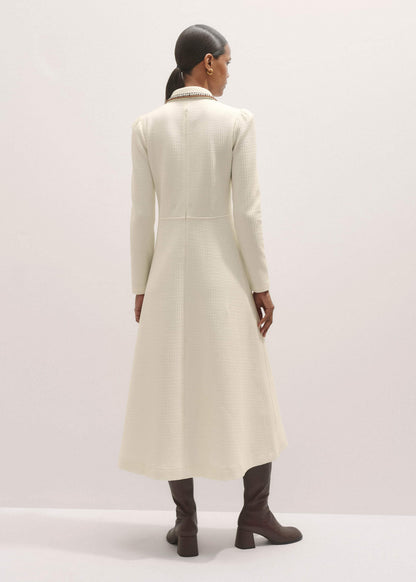 Cream Crochet Trim Fit and Flare Midi Dress | ME+EM