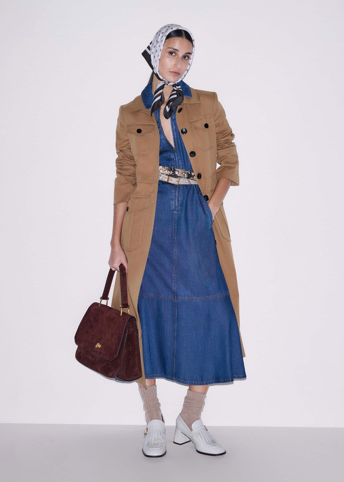 Blue Fluid Fit + Flare Midi Dress + Belt | ME+EM