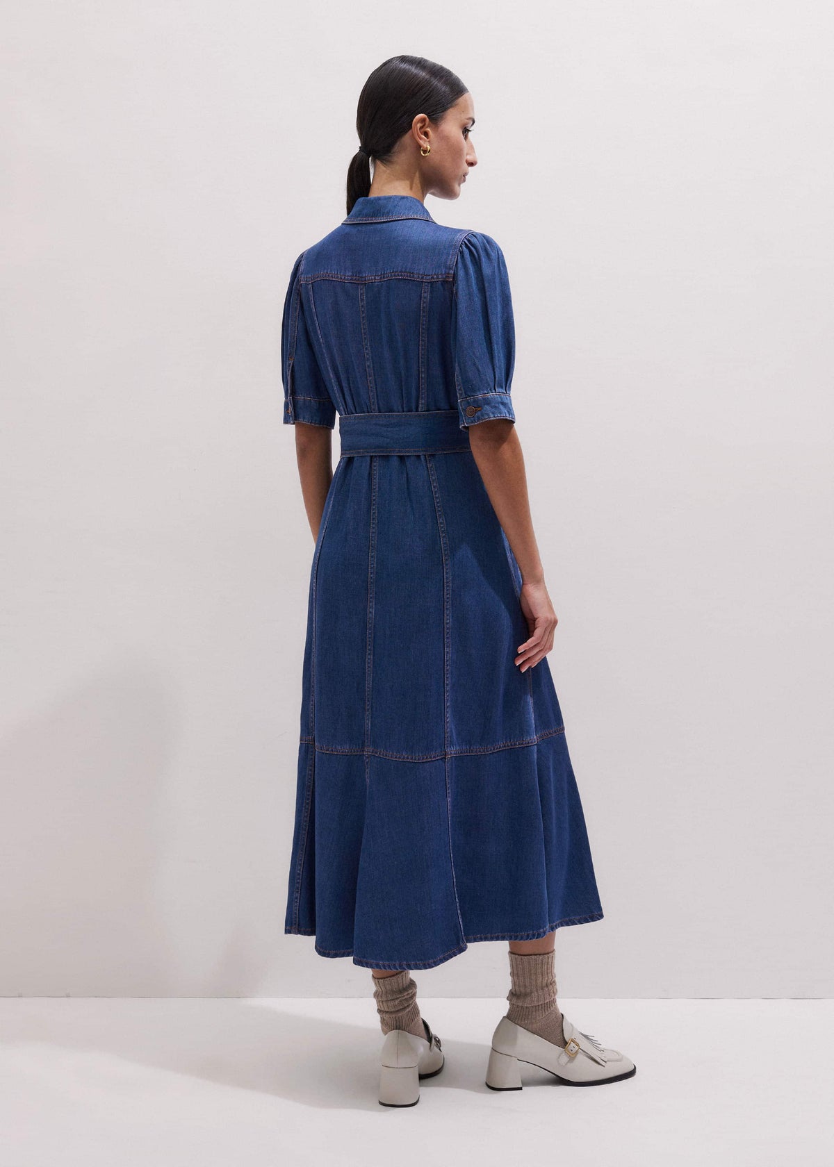 Blue Fluid Fit + Flare Midi Dress + Belt | ME+EM