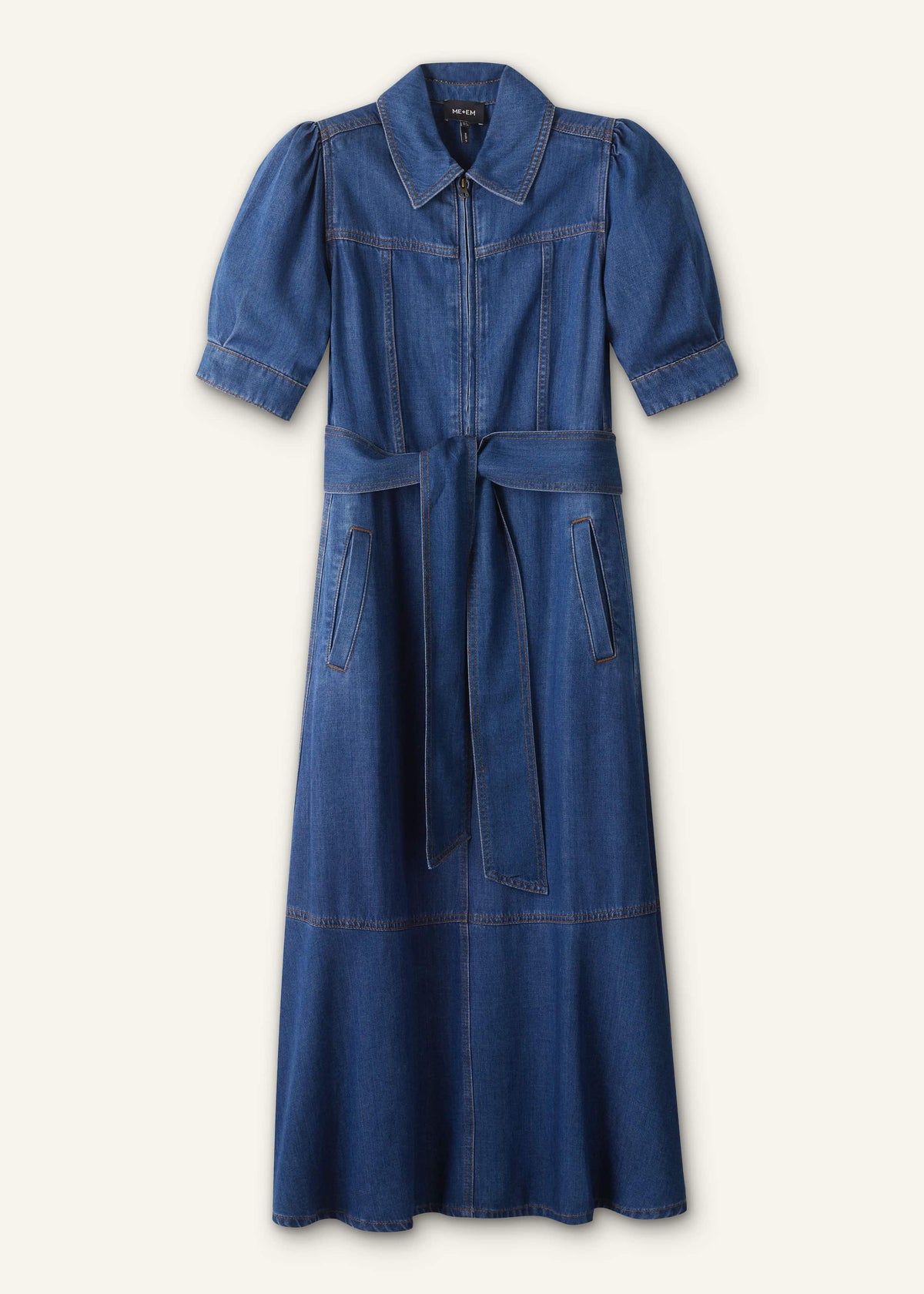 Blue Fluid Fit + Flare Midi Dress + Belt | ME+EM