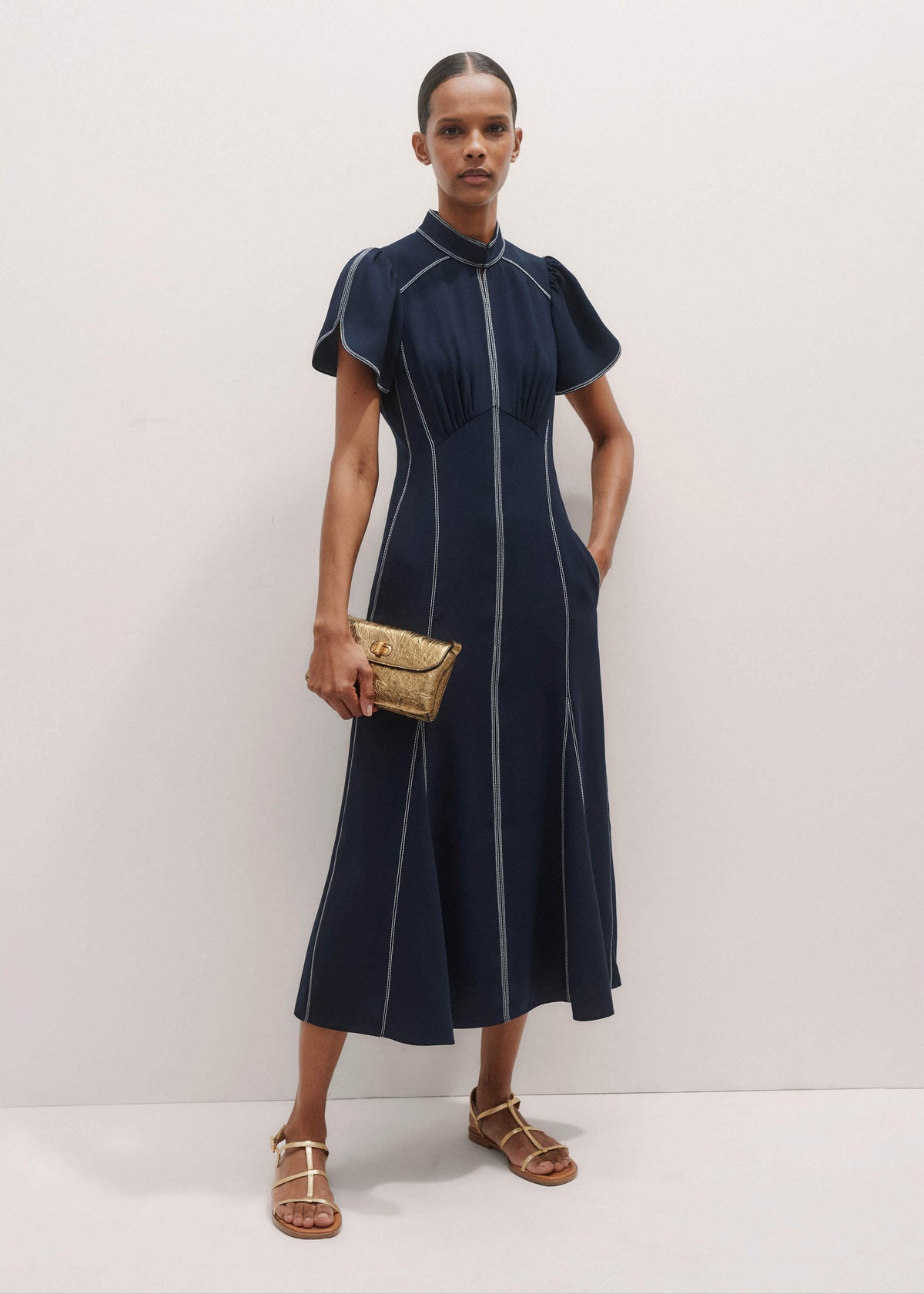 Navy Contrast Stitch Midi Dress | ME+EM