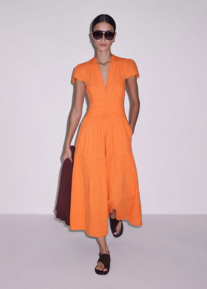 Orange Cheesecloth Fit + Flare Maxi Dress | ME+EM