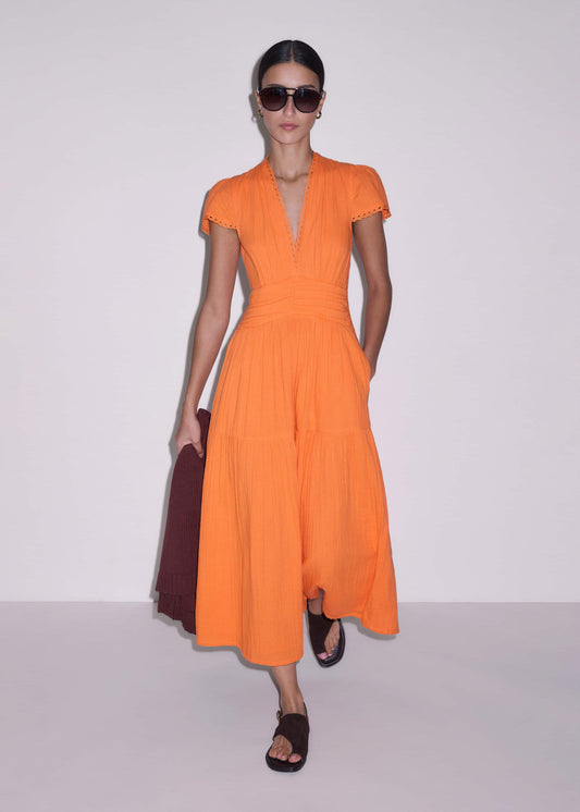 Orange Cheesecloth Fit + Flare Maxi Dress | ME+EM