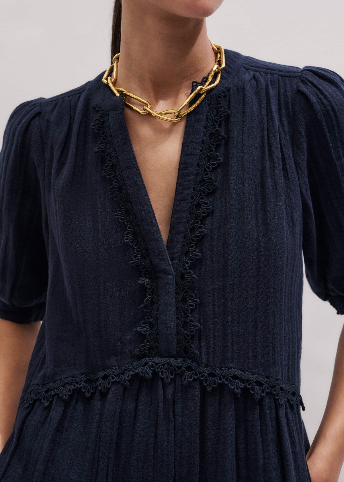 Navy Cheesecloth Short Swing Dress | ME+EM