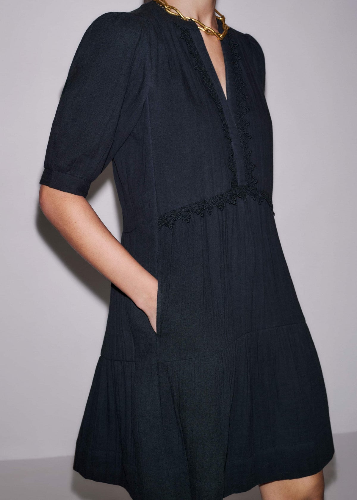 Navy Cheesecloth Short Swing Dress | ME+EM