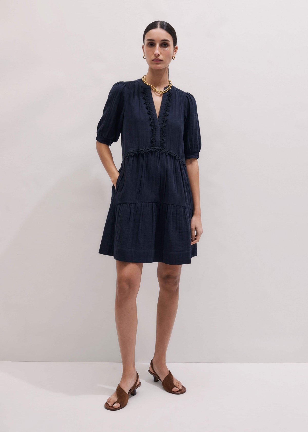 Navy Cheesecloth Short Swing Dress | ME+EM