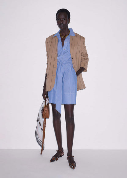 Blue Cotton Chambray Mini Shirt Dress | ME+EM
