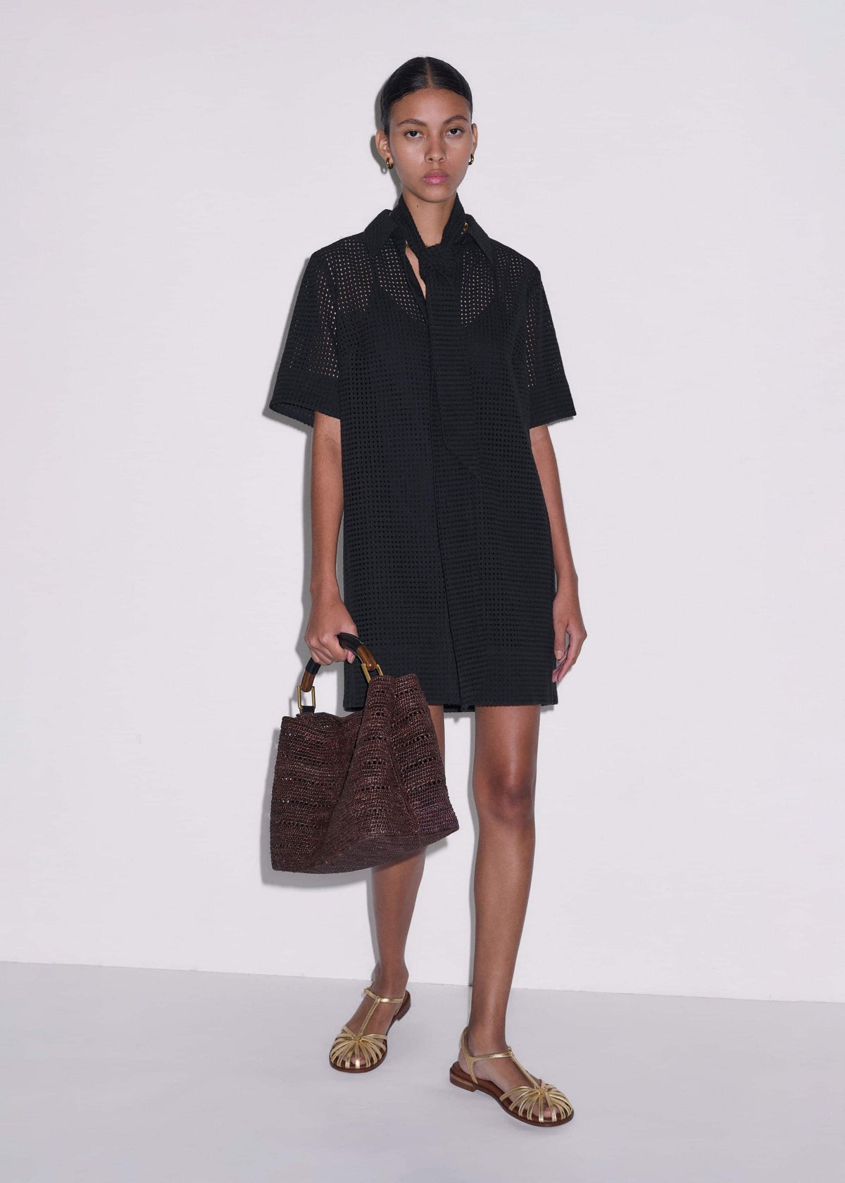 Black Broderie Anglaise Short Dress | ME+EM