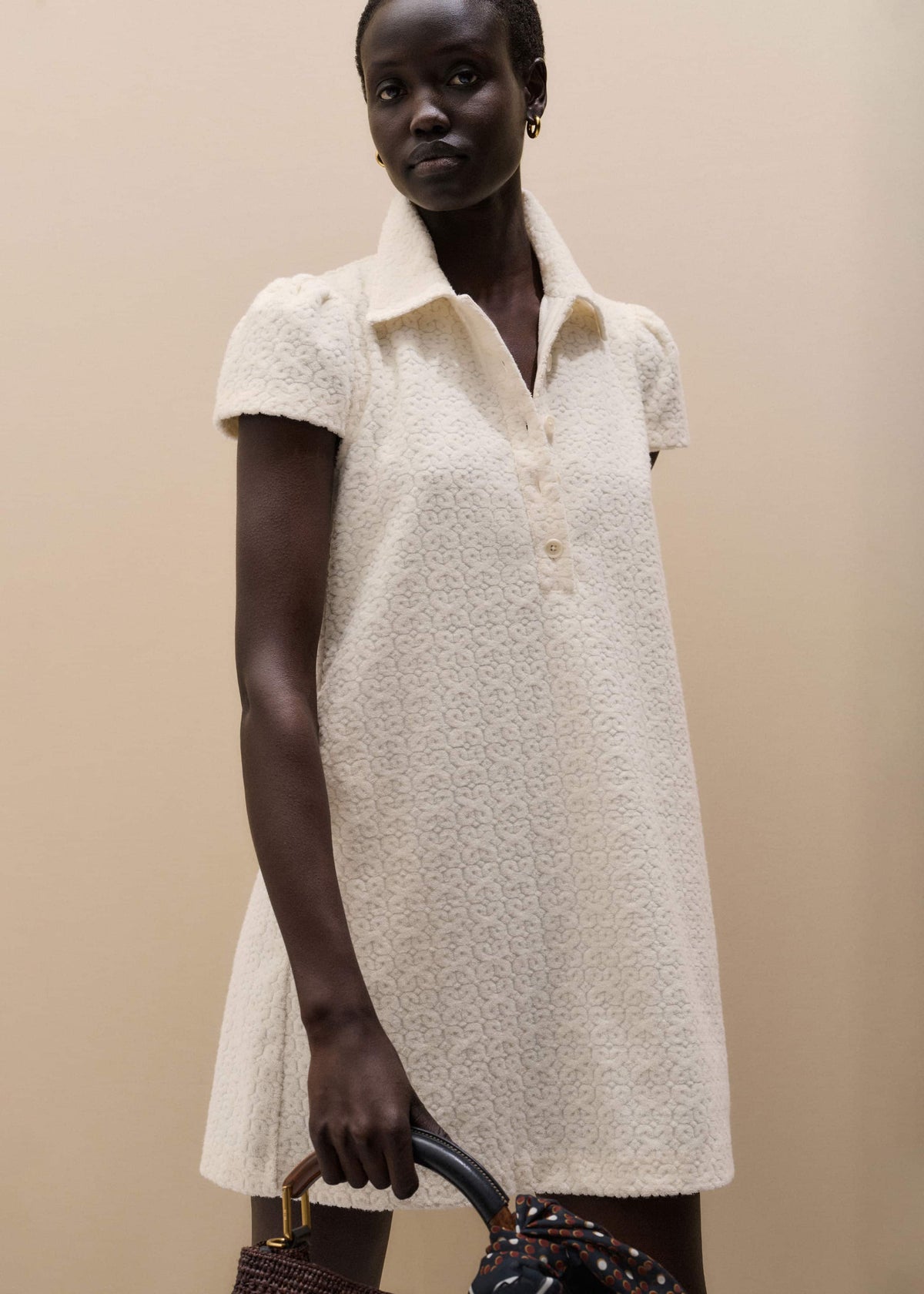 Cream Jacquard Short Swing Dress | ME+EM