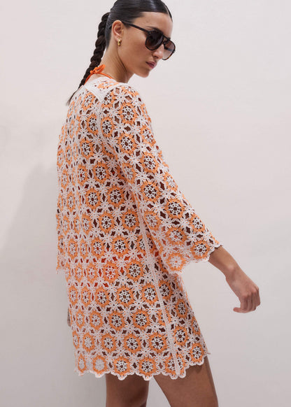 Orange Floral Crochet Mini Beach Dress | ME+EM