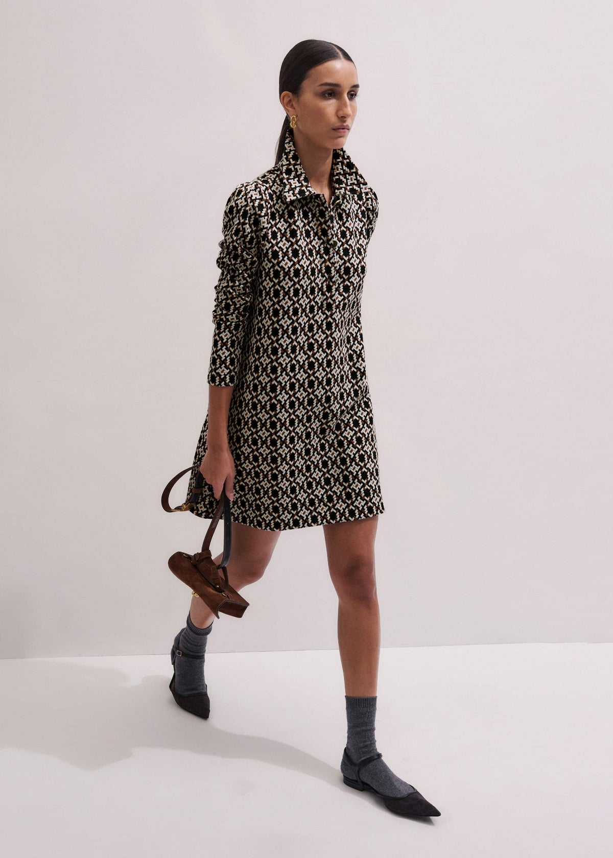ME+EM's Navy Graphic Jacquard Short A-Line Dress is crafted from soft jersey in a graphic blend of colors. Shop now. | ME+EM