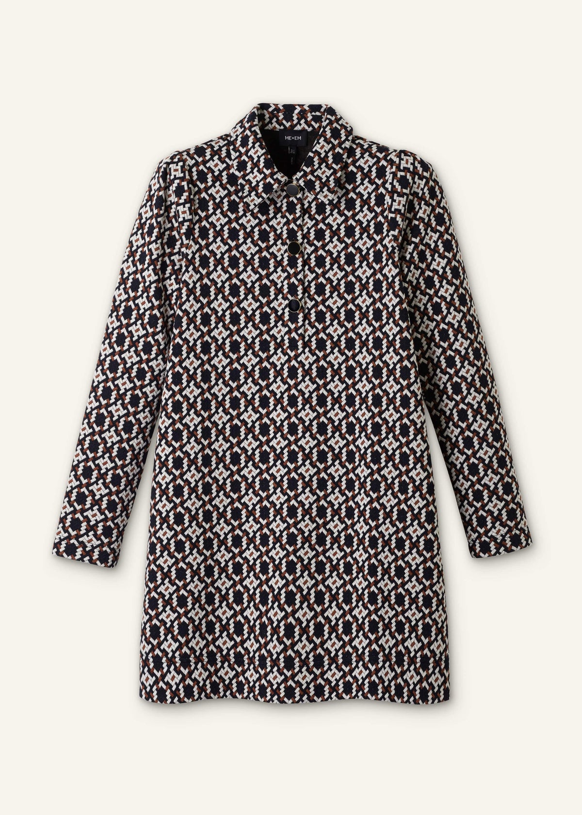 ME+EM's Navy Graphic Jacquard Short A-Line Dress is crafted from soft jersey in a graphic blend of colors. Shop now. | ME+EM