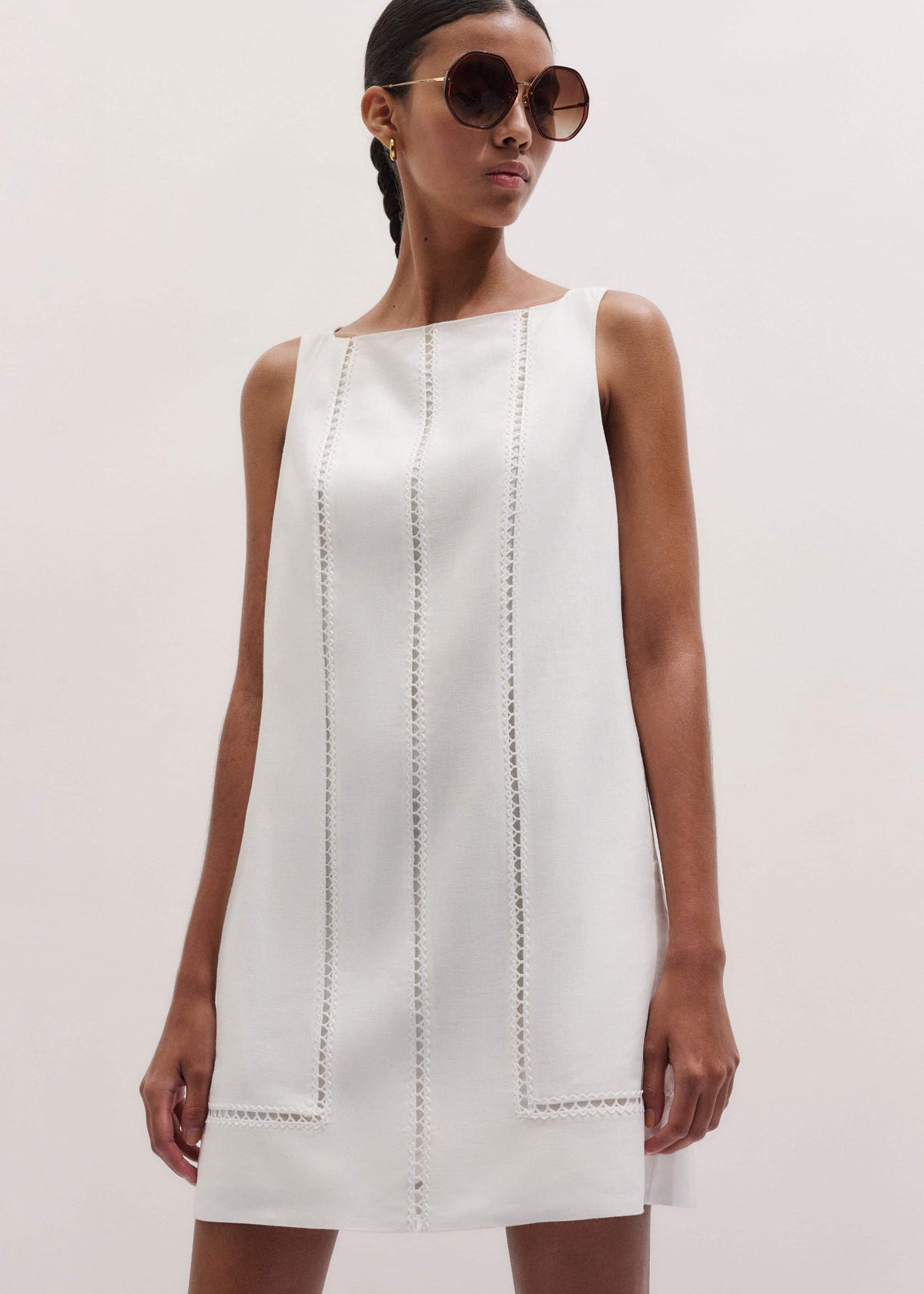 White Crease-Less Linen Embroidered Midi Dress | ME+EM