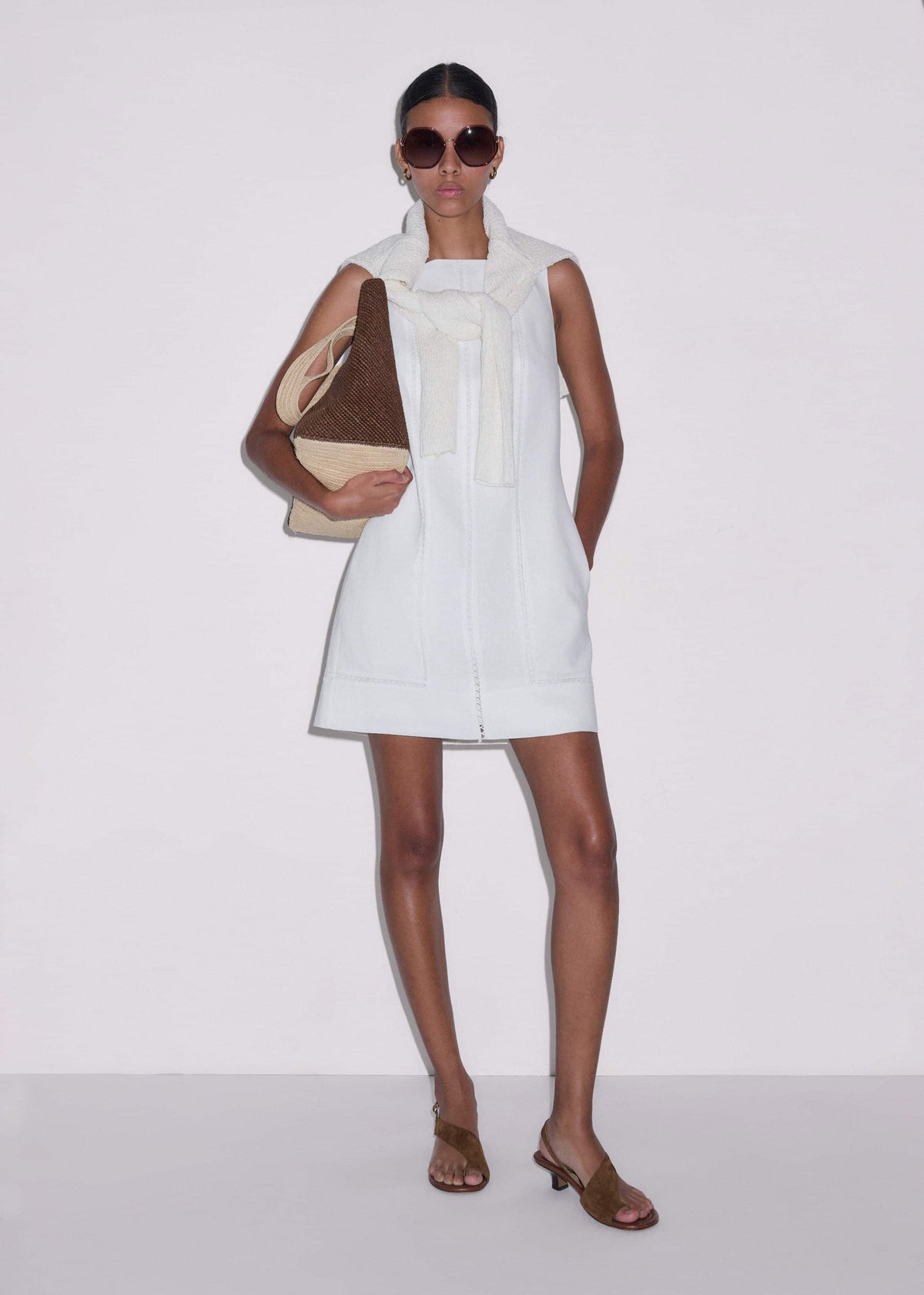 White Crease-Less Linen Embroidered Midi Dress | ME+EM