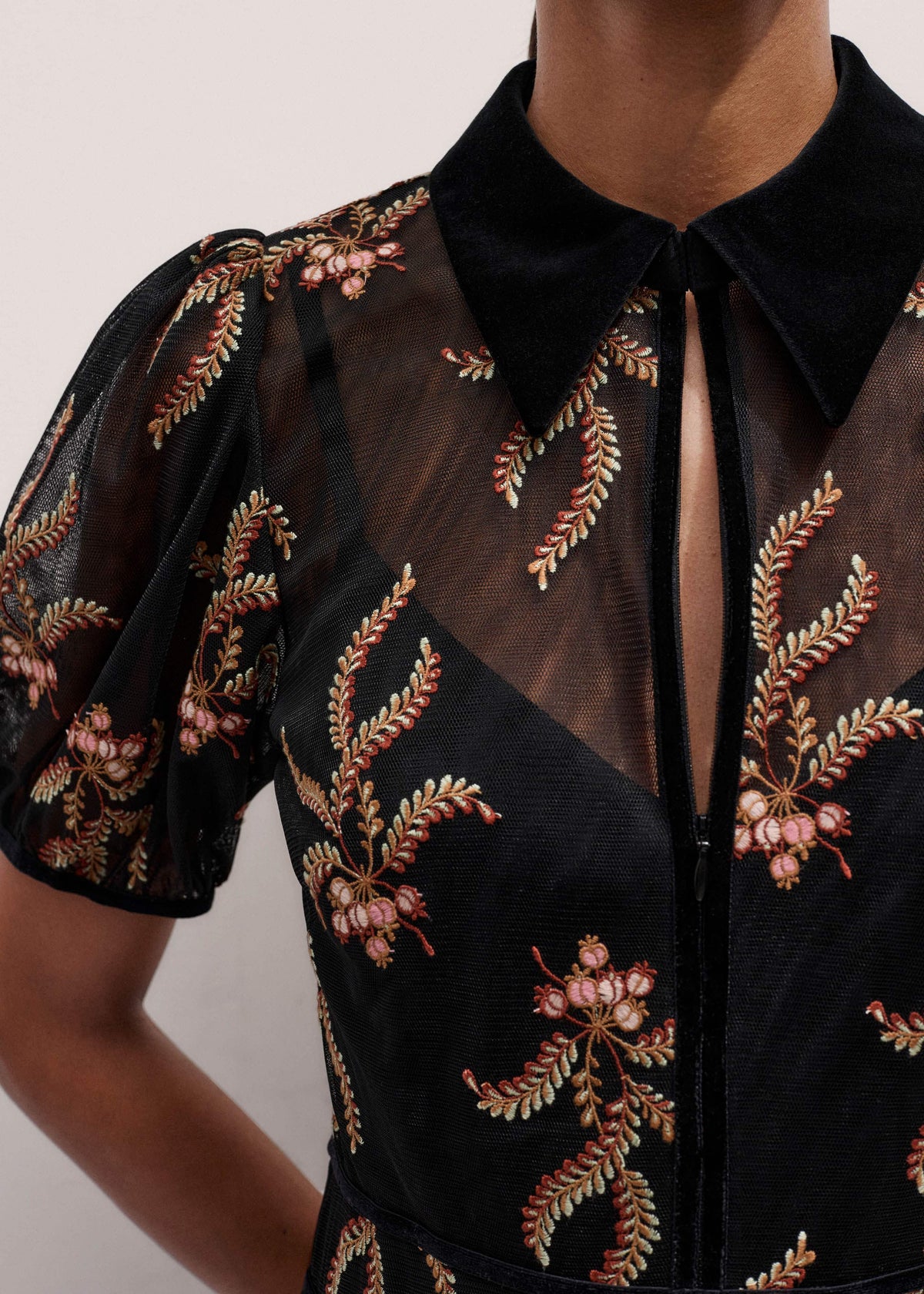 Black Autumn Floral Embroidery Maxi Dress | ME+EM