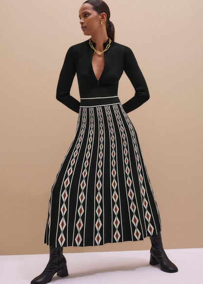 Black Jacquard Half Zip Maxi Dress | ME+EM
