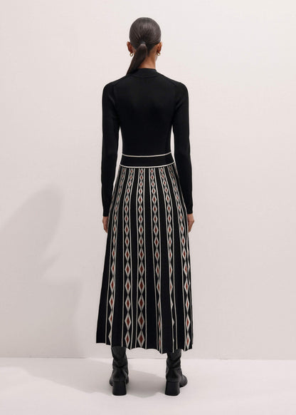 Black Jacquard Half Zip Maxi Dress | ME+EM