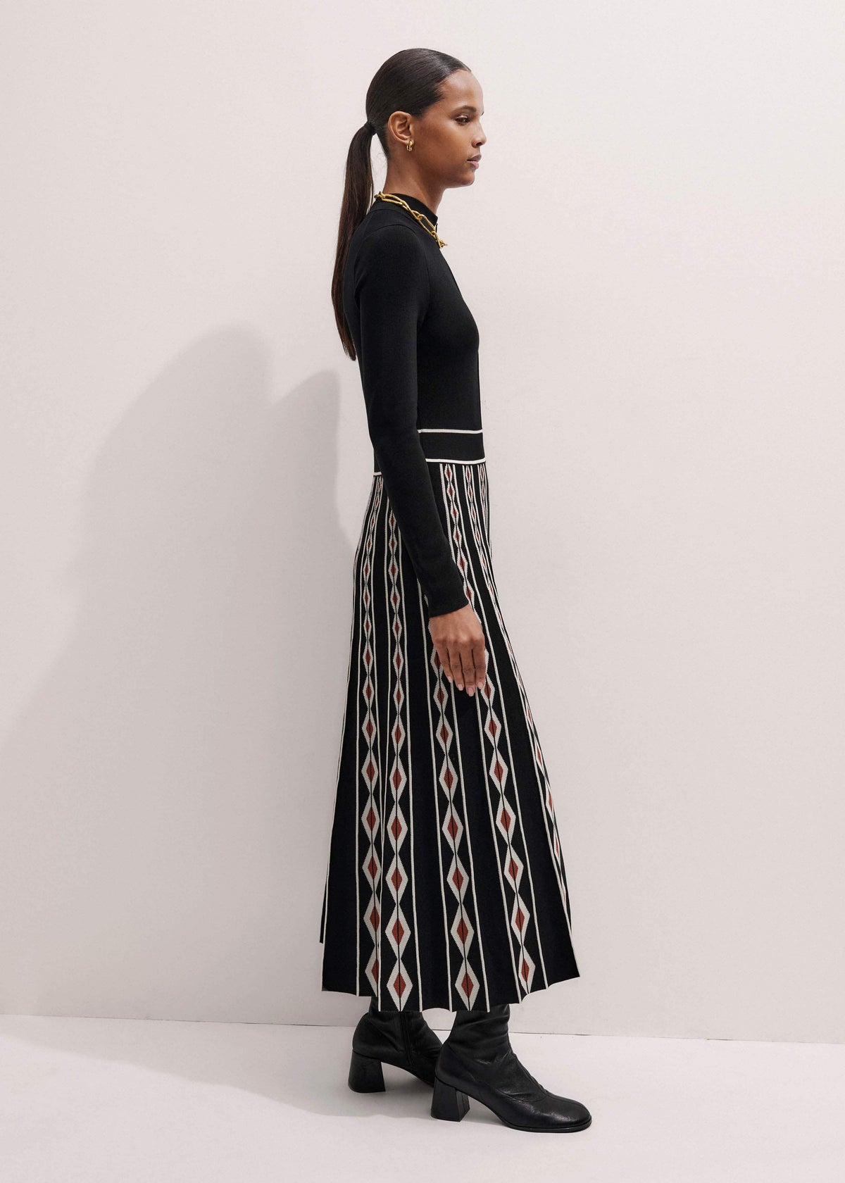 Black Jacquard Half Zip Maxi Dress | ME+EM
