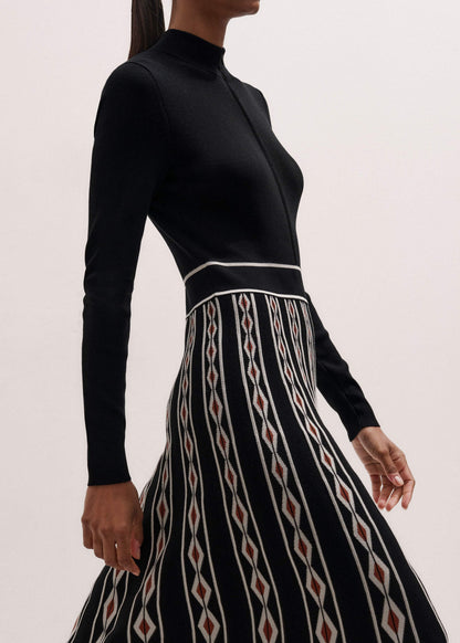 Black Jacquard Half Zip Maxi Dress | ME+EM