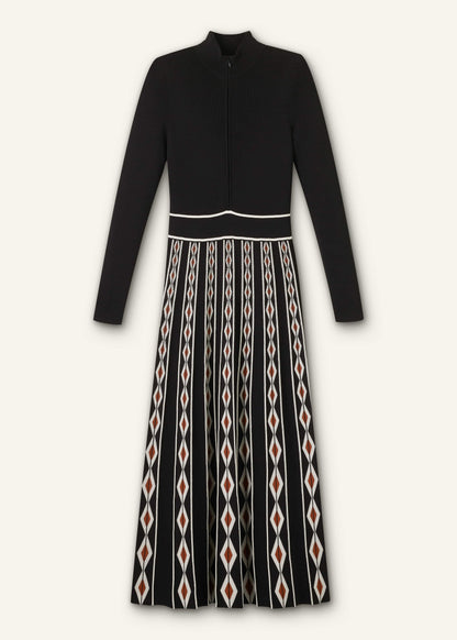 Black Jacquard Half Zip Maxi Dress | ME+EM