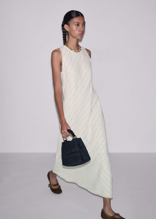 Ivory Striped Bias Cut Maxi Dress | ME+EM