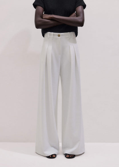 Ivory Double Pleat Wide-Leg Pant | ME+EM