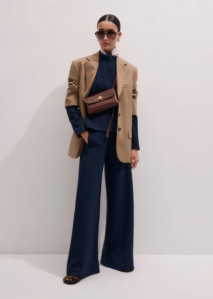 Navy Cable Jacquard Wide-Leg Pant | ME+EM