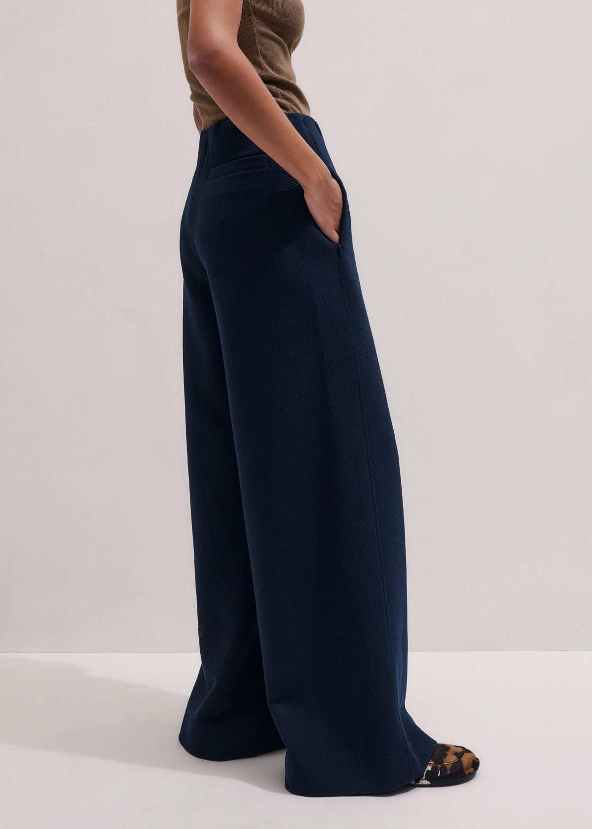 Navy Cable Jacquard Wide-Leg Pant | ME+EM