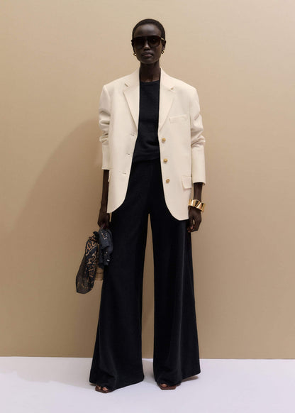 Black Textured Wide-Leg Palazzo Pant | ME+EM