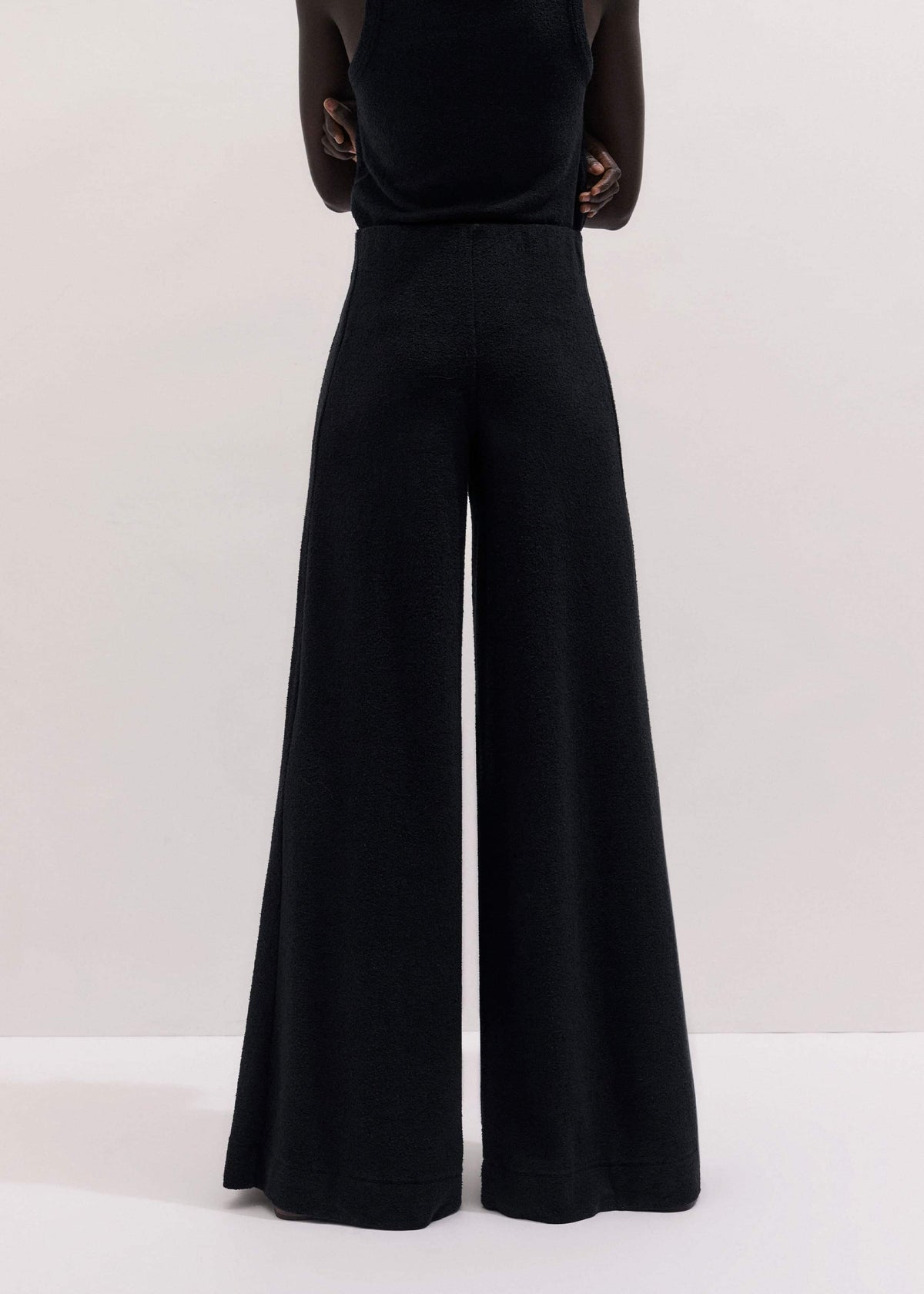 Black Textured Wide-Leg Palazzo Pant | ME+EM