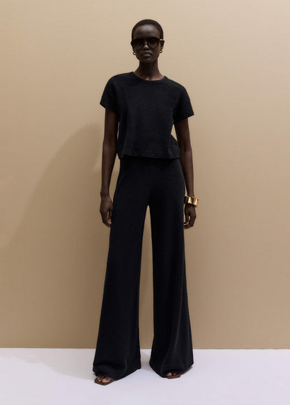 Black Textured Wide-Leg Palazzo Pant | ME+EM