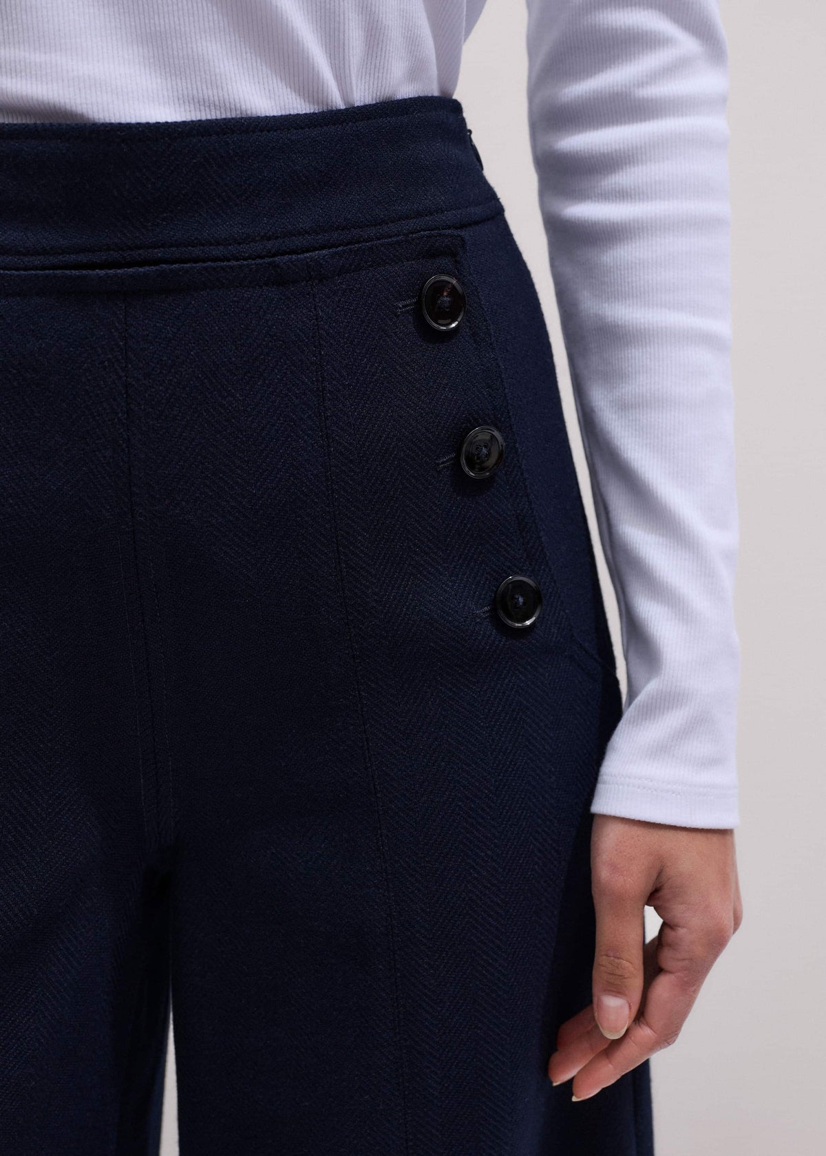 Navy Button Front High Waist Wide-Leg Pant | ME+EM