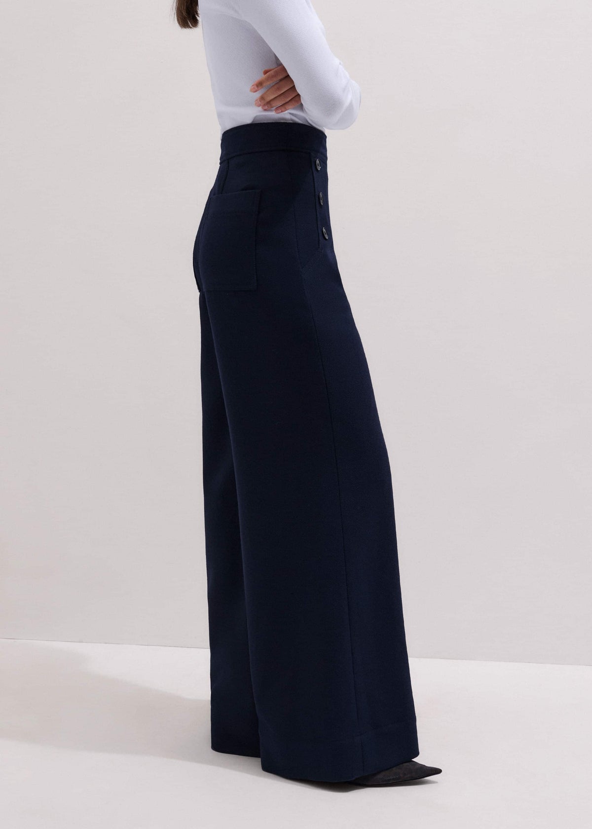 Navy Button Front High Waist Wide-Leg Pant | ME+EM