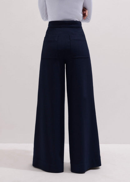 Navy Button Front High Waist Wide-Leg Pant | ME+EM