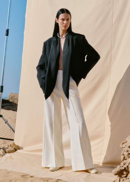 Ivory Luxe Jacquard Wide-Leg Pant | ME+EM