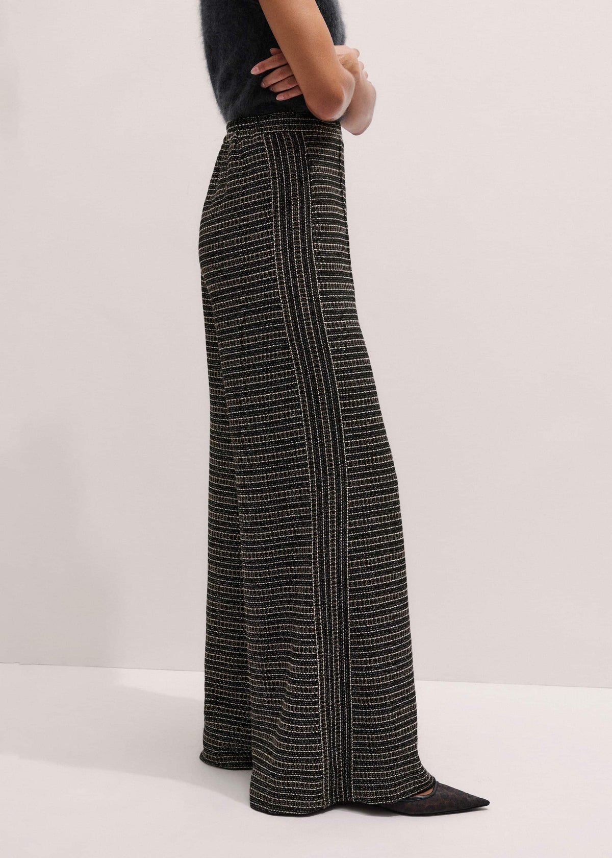 Black Stripe Tweed Wide-Leg Pant | ME+EM