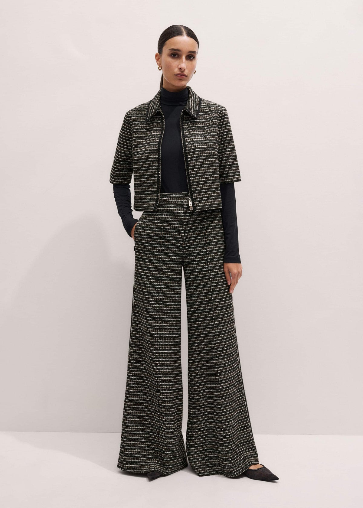 Black Stripe Tweed Wide-Leg Pant | ME+EM