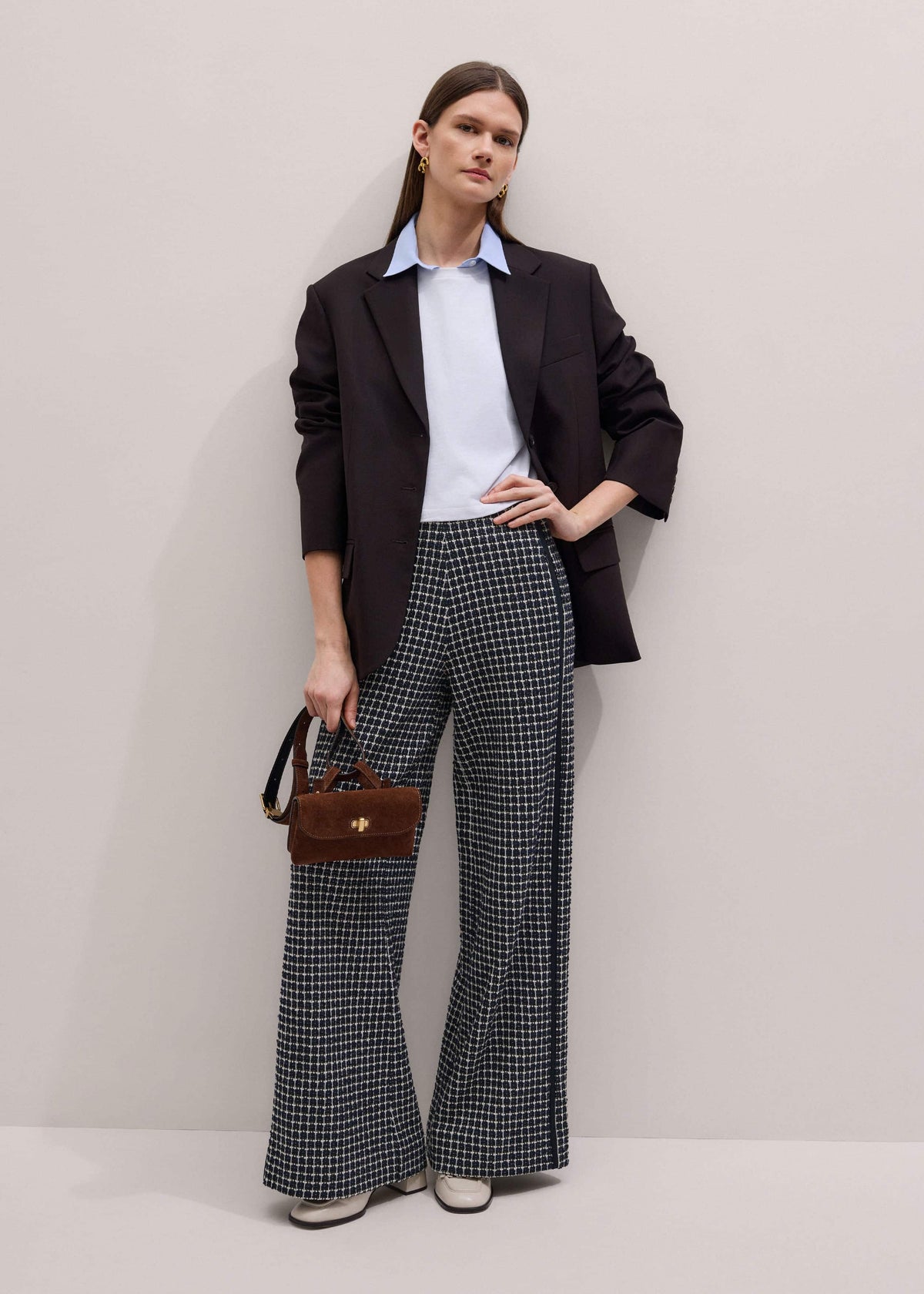 Navy Textured Wide-Leg Pant | ME+EM