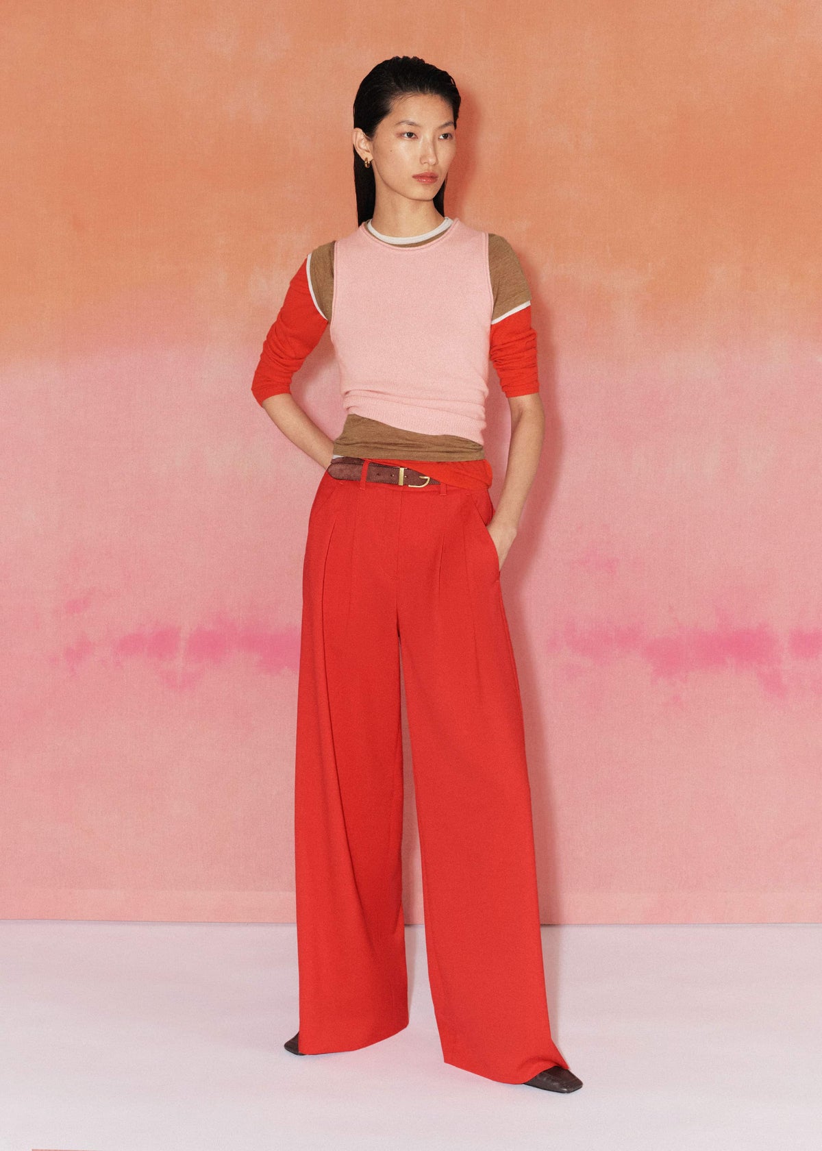 Red Perfect Wide Pleat Front Pant | ME+EM