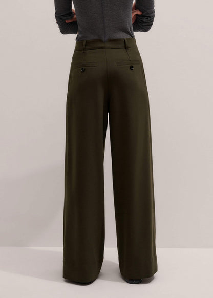 Olive Green Wide-Leg Double Pleat Pant | ME+EM