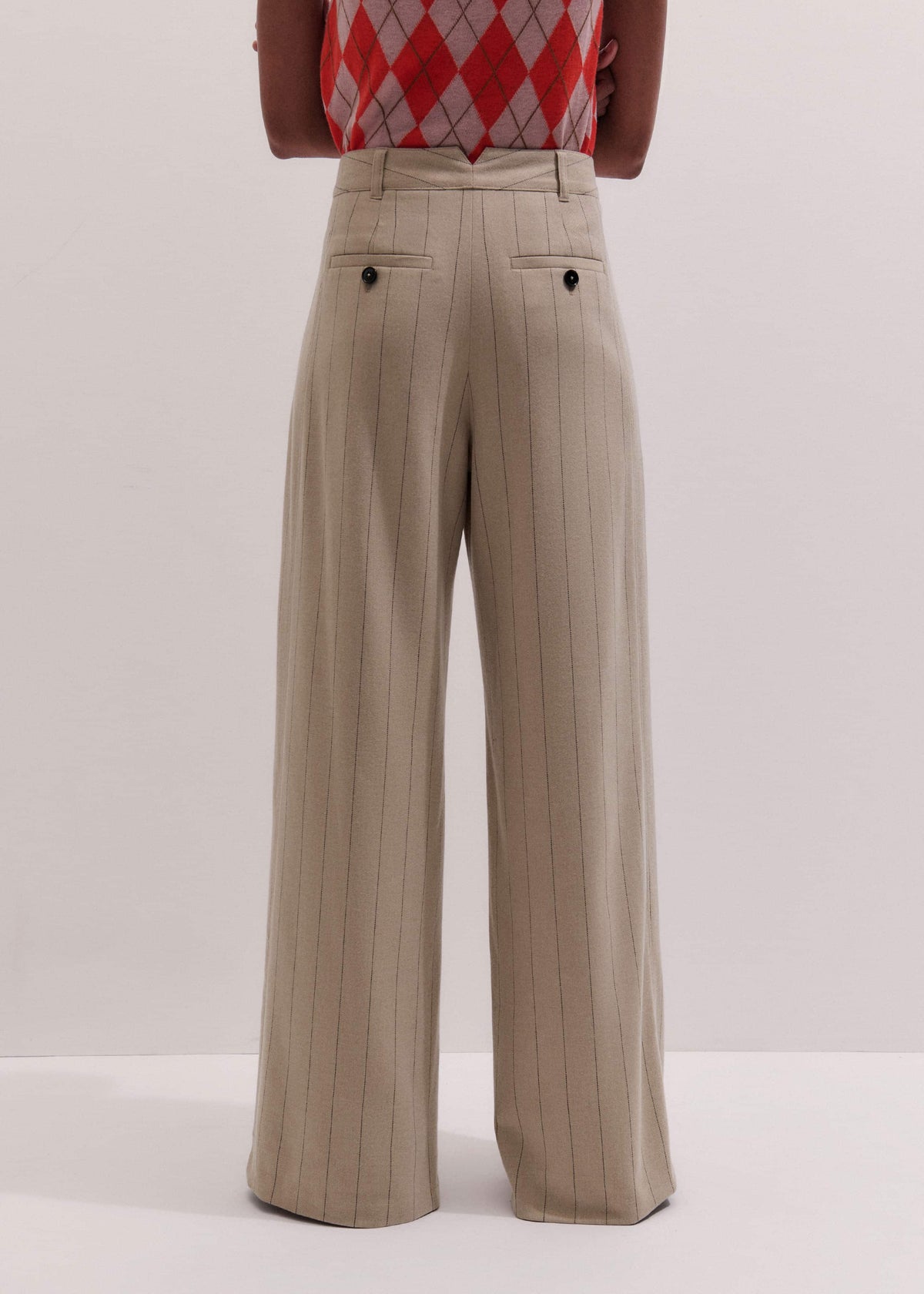 Brown Wide-Leg Double Pleat Pinstripe Pant | ME+EM