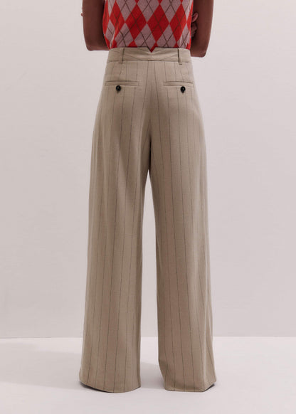 Brown Wide-Leg Double Pleat Pinstripe Pant | ME+EM