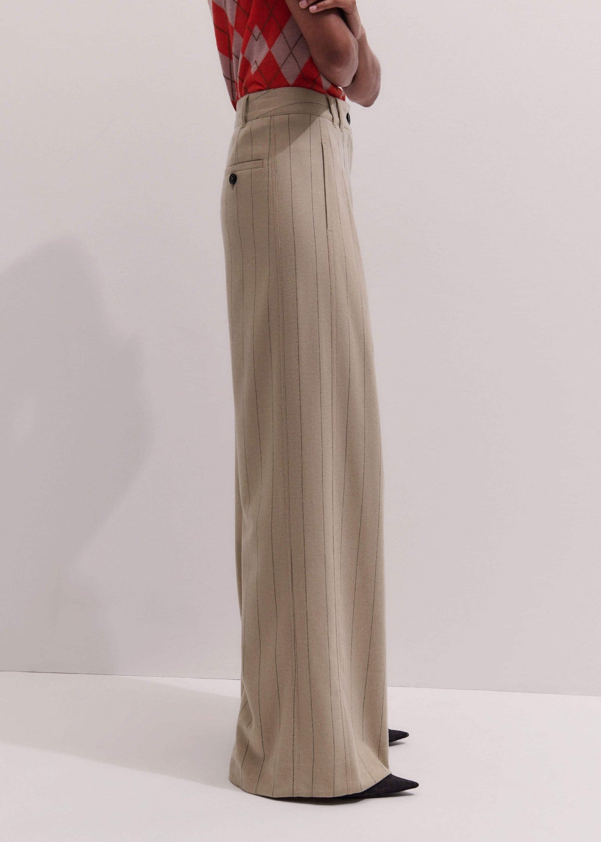 Brown Wide-Leg Double Pleat Pinstripe Pant | ME+EM